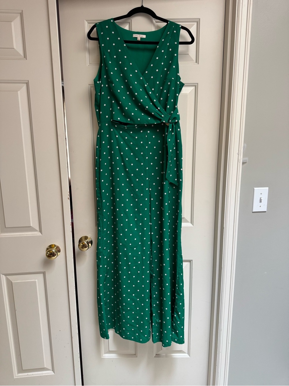 Skies Are Blue Green Polka Dot Wrap Jumpsuit - Picture 2 of 9